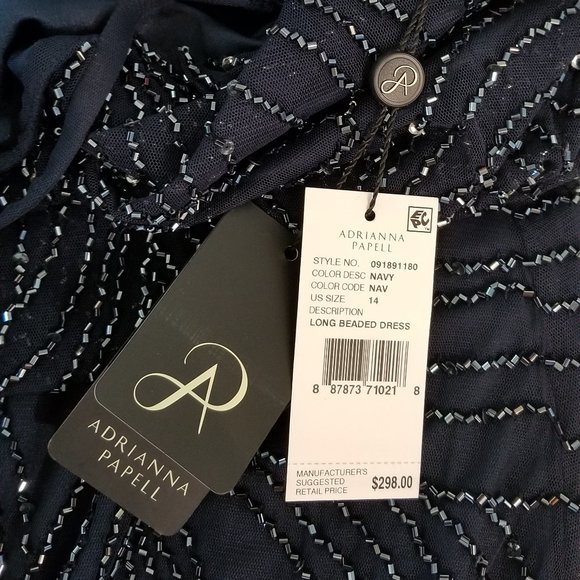 NWT Adrianna Papell navy blue beaded gown sz 14 - Picture 4 of 4